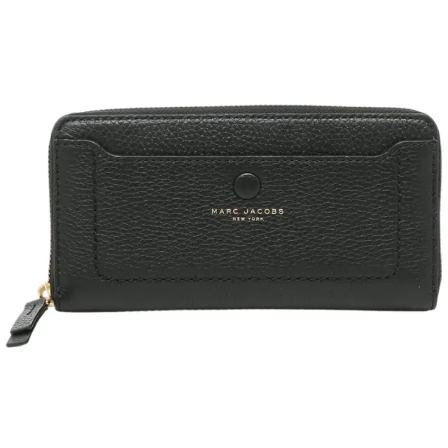 【MARC JACOBS】簡約黑口袋設計荔枝皮革拉鍊長夾|多卡層收納|拉鍊零錢袋