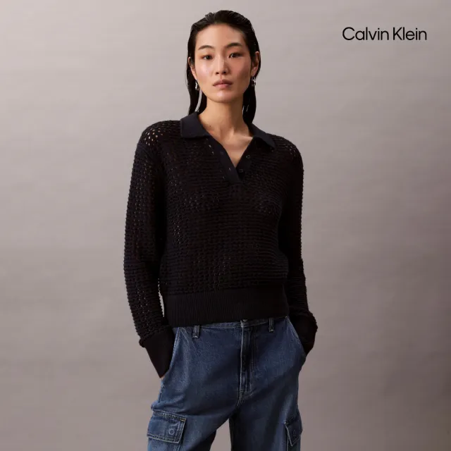【CALVIN KLEIN】官方旗艦館CK 嶄新棉質洞洞針織毛衣_藍色
