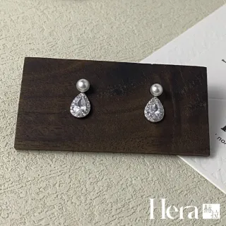【HERA 赫拉】S925鍍14K金珍珠水滴滿鑽耳針耳環 H115081803(S925 鍍14K金 珍珠水滴滿鑽 耳針耳環)