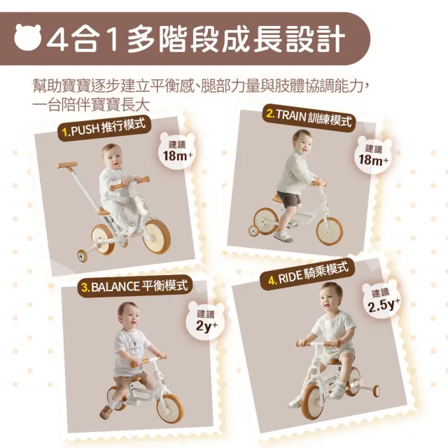 【BEBE Amico】Joyride 4合1多功能成長三輪車(兒童推車/腳踏車)