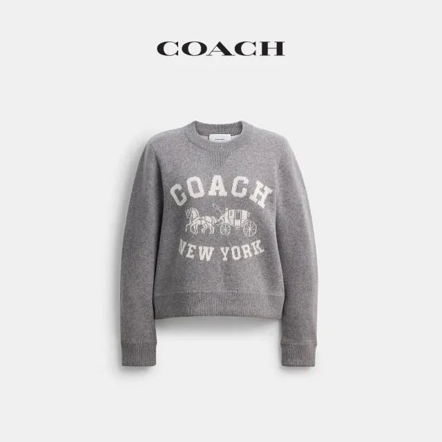 【COACH】蔻馳官方直營 馬車圖案圓領毛衣-石灰色(CDK86)