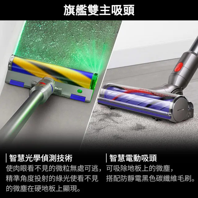 【dyson 戴森】V12 SV46 Detect Slim Fluffy Total Clean 強勁輕量智慧無線吸塵器 MO獨家升級版 (雙主吸頭)