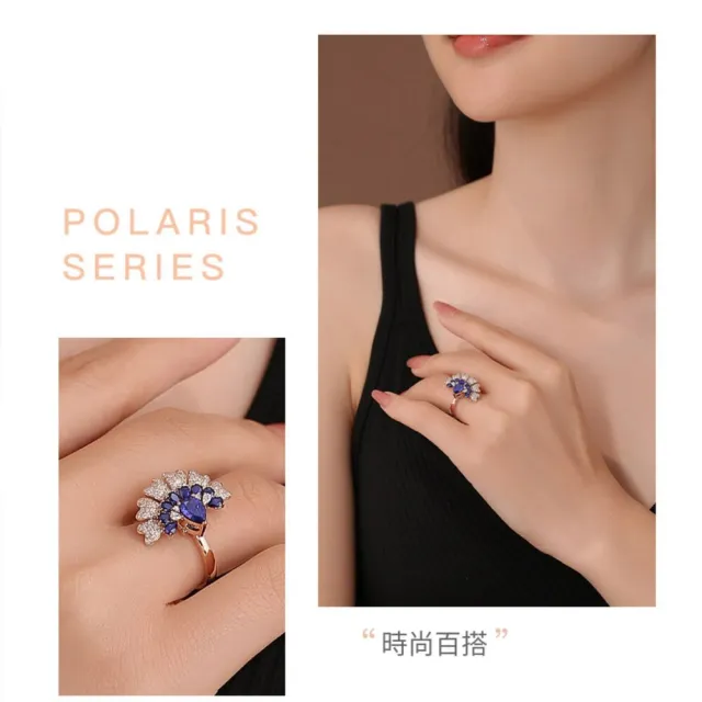 月輝珠寶 頂級培育藍寶石 18K玫瑰金戒指 培育鑽石密鑲點綴 羽翼設計 舞蝶系列 雙戴可拆卸吊墜