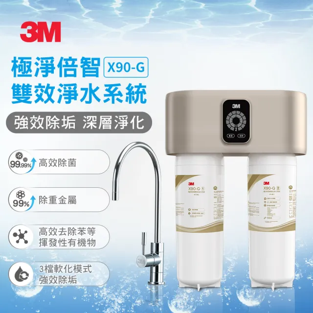 【3M】3M X90-G 櫥下型極淨倍智雙效淨水器(強效除垢/0.2微米精細孔徑/DWS6000-ST升級款/安裝)