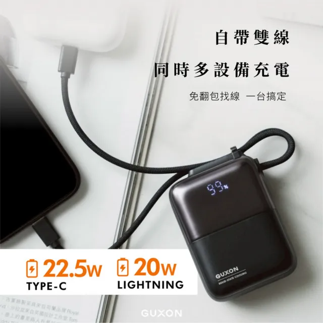 【GUXON】極方塊 SSB半固態雙線行動電源 10000mAh_具Wh標示 (GFC930)