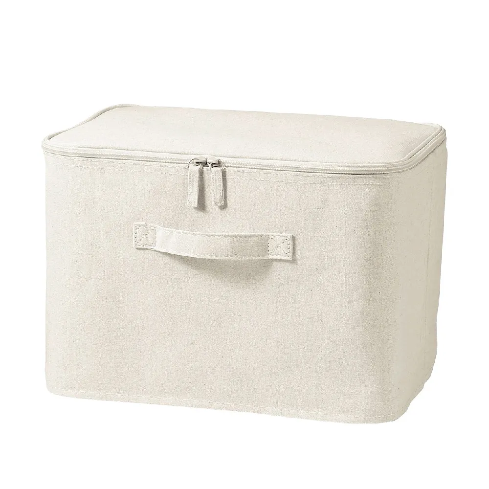 【MUJI 無印良品】聚酯纖維麻收納箱/長方形/中/附蓋(4入組)