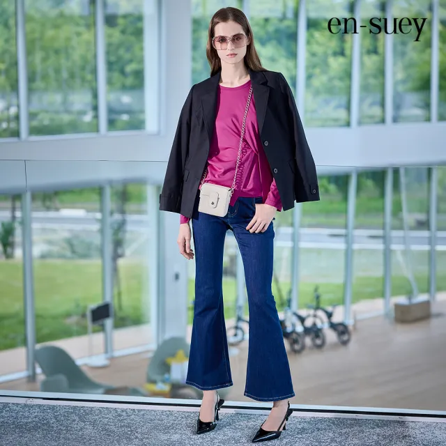 【en-suey 銀穗】EU紐結設計彈性T恤上衣-女