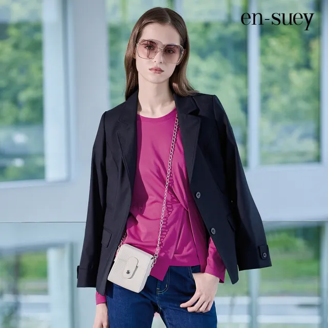 【en-suey 銀穗】EU紐結設計彈性T恤上衣-女