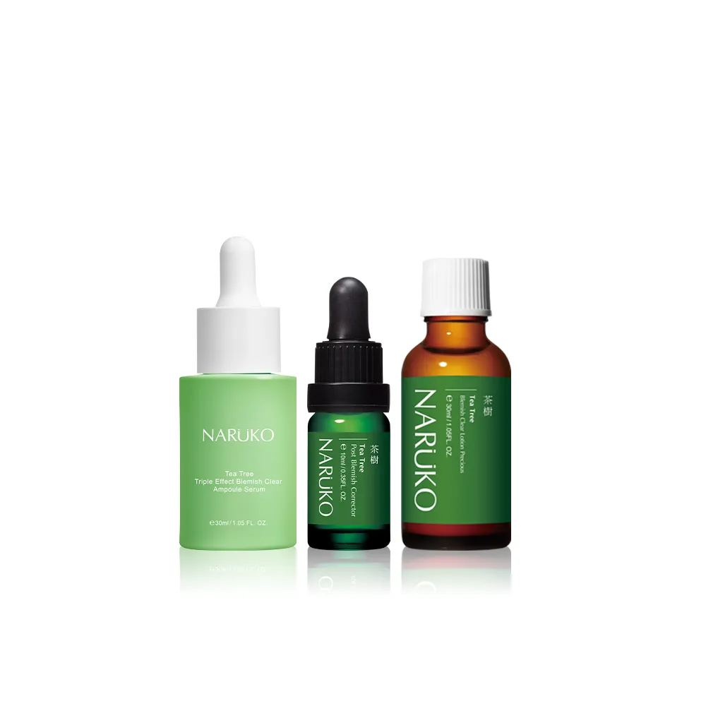 【NARUKO 牛爾】除痘平滑毛孔組★茶樹三酸毛孔安瓶精華30ml+美白寶10ml+粉刺寶30ml(收毛孔/清粉刺)