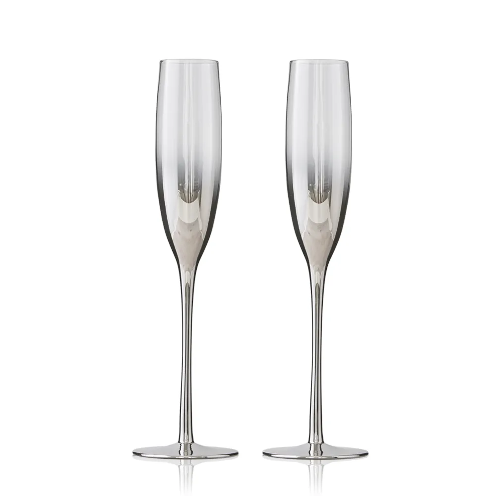 【好物良品】2入香檳杯_銀色漸變玻璃酒杯組(紅酒杯白酒杯氣泡酒杯調酒杯品酒杯高腳杯 聖誕情人節日慶祝)