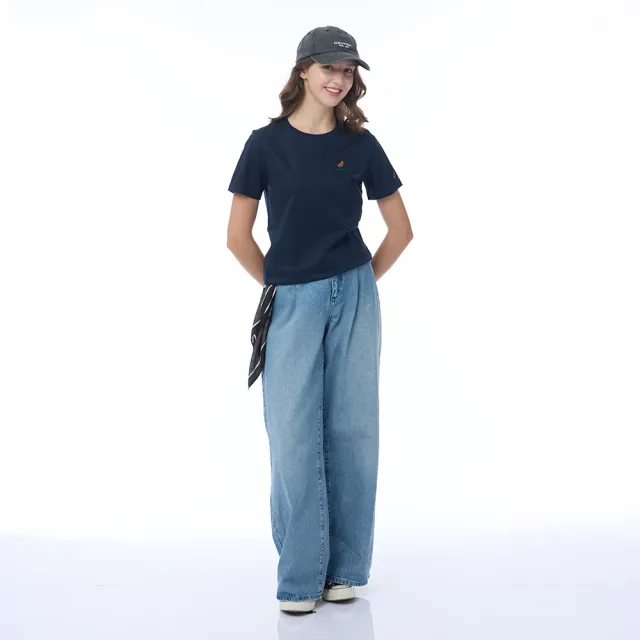 【NAUTICA】官方旗艦 女裝 西瓜圖騰刺繡涼感短袖T恤-深藍色