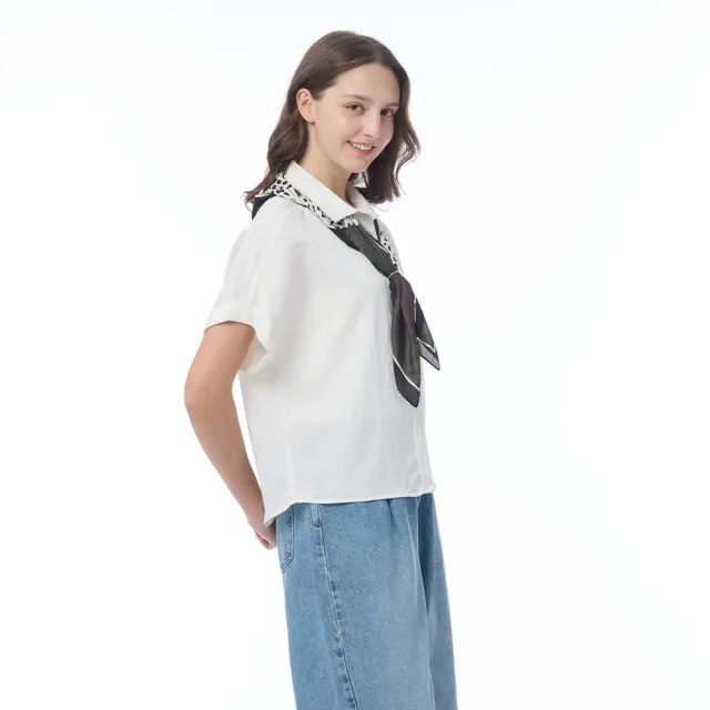 【NAUTICA】官方旗艦 女裝 綁帶領短袖襯衫-白色
