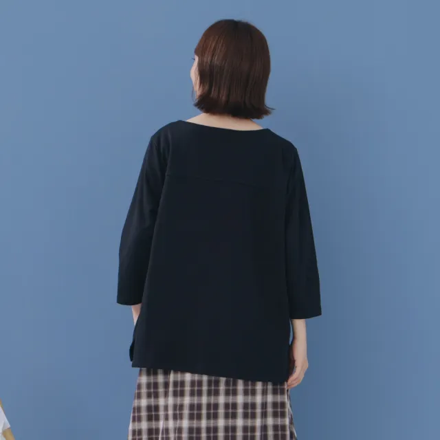 【MOSS CLUB】兔印花七分袖T恤 藍 黑(魅力商品)