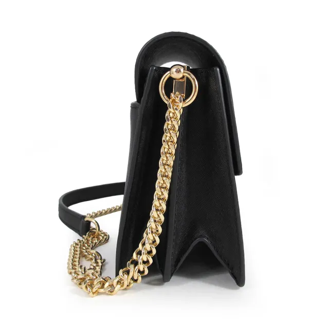 【TORY BURCH】防刮皮革翻蓋鏈帶肩背x斜背包-黑色