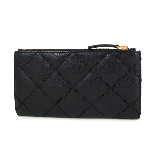 【TORY BURCH】WILLA 復古菱格紋皮革多卡式長夾-黑色