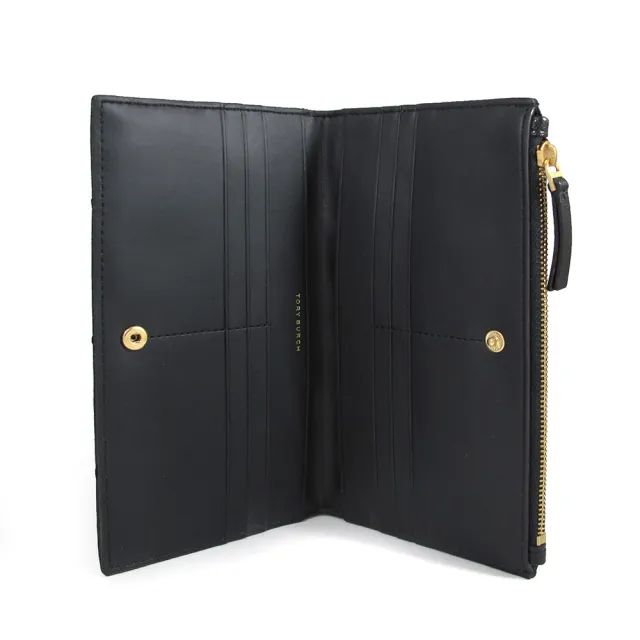 【TORY BURCH】WILLA 復古菱格紋皮革多卡式長夾-黑色