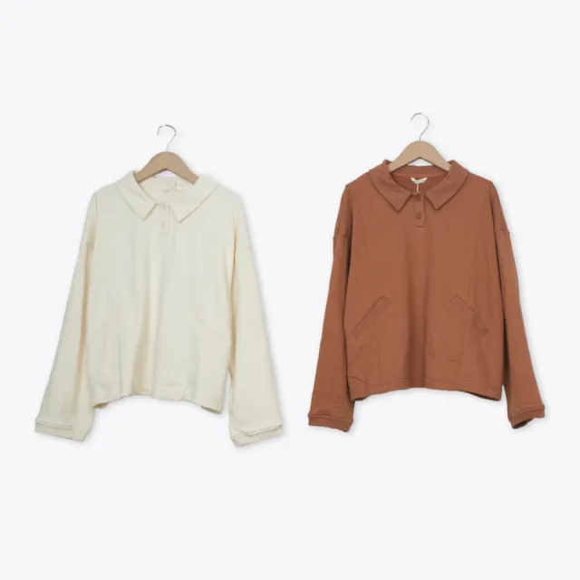 【MOSS CLUB】落肩翻領長袖上衣 米 桔