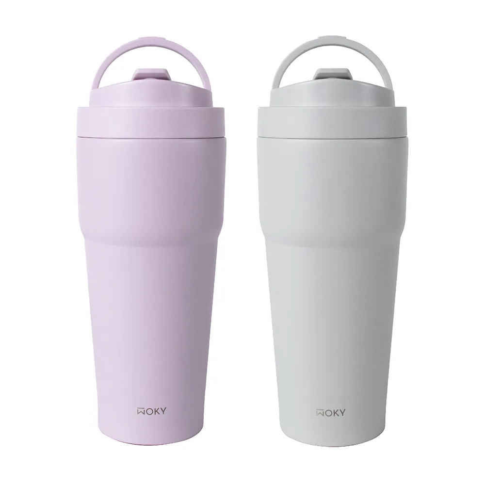 【WOKY 沃廚】渾圓杯 不銹鋼款770ml-附矽膠粗吸管(隨行杯/吸管杯/飲料杯/保溫杯/保溫瓶)