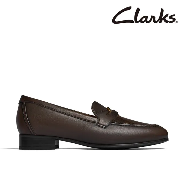 【Clarks】女鞋 Routee25 Penny 經典小圓頭金屬飾釦樂福鞋 平底鞋(CLF84913D)