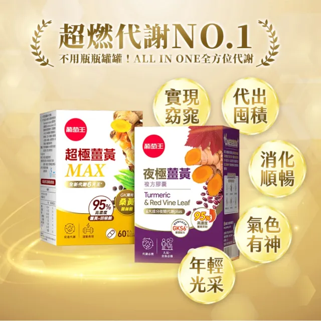 【葡萄王】夜極薑黃複方膠囊100粒x3瓶 共300粒(95%薑黃 益生菌 綠茶兒茶素 葡萄王官方)