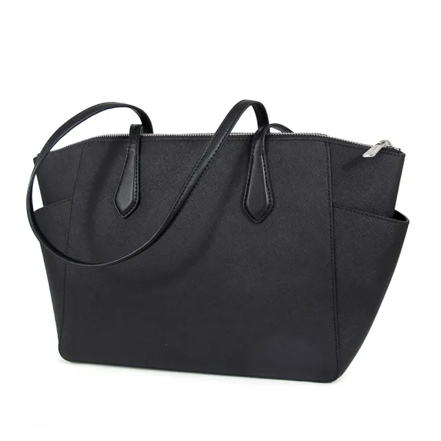 【Michael Kors】銀字LOGO防刮皮肩背托特包-黑