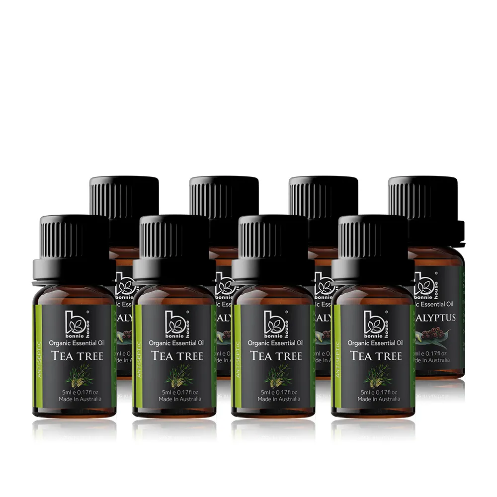 【Bonnie House 植享家】雙有機認證精油加倍組(尤加利精油5ml×4+茶樹精油5ml×4)