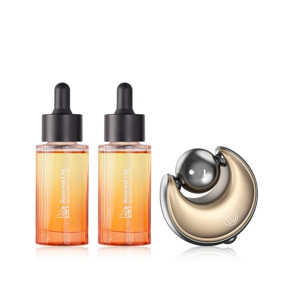 【Bonnie House 植享家】天后級煥顏精華組(植萃花韻煥顏精華油30ml*2+冰川皓月喚顏臉部按摩器 - 霧銀金)