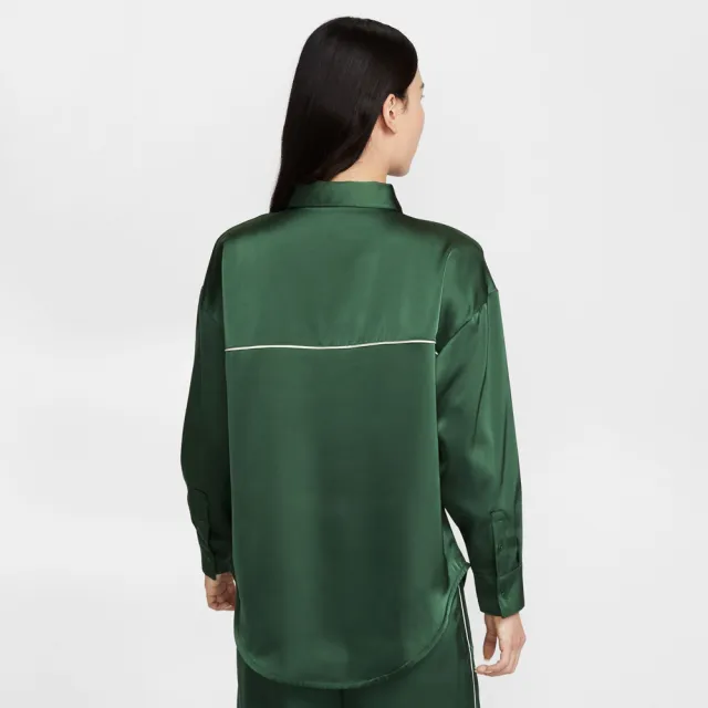 【NIKE 耐吉】長袖上衣 女 襯衫 寬鬆 緞面 AS W NSW OFFLN WVN STN LS TOP 綠 IM0576-323