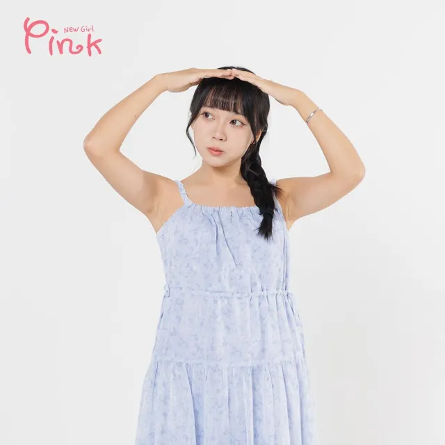 【PINK NEW GIRL】細肩帶領口抽皺收腰碎花洋裝 A6101BD