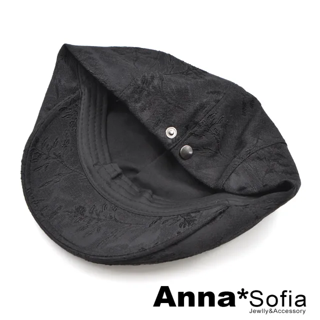 【AnnaSofia】鴨舌帽明星潮帽貝蕾帽狩獵帽報童帽小偷帽-典雅細葉緹花繡 現貨(古典黑系)