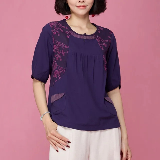 【古典美】63046 刺繡古布花苞袖上衣