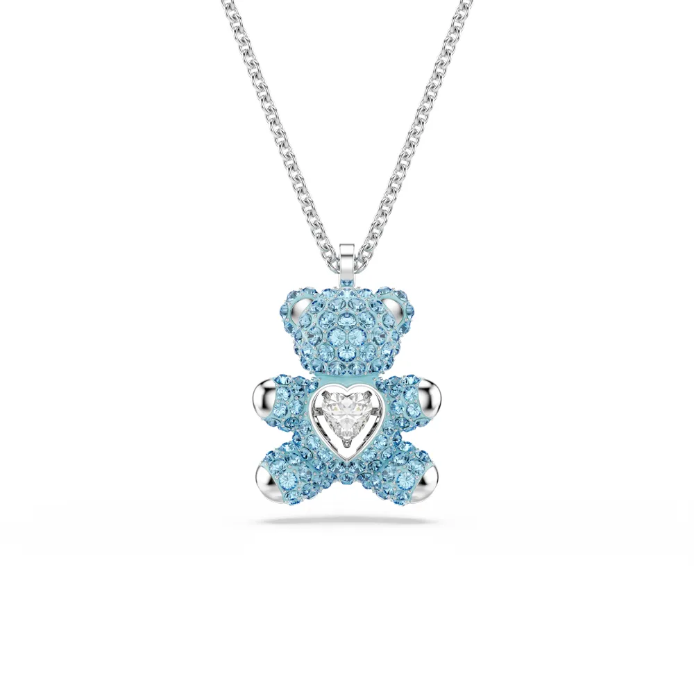 【SWAROVSKI 施華洛世奇】官方直營 Teddy 鏈墜 藍色  泰迪熊 鍍白金色(情人節禮物)