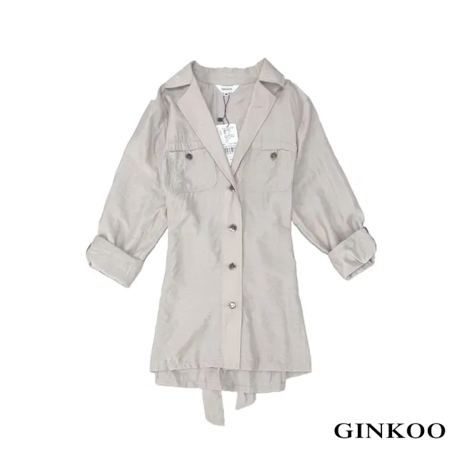 【GINKOO 俊克】中長版剪接側開衩綁帶外套