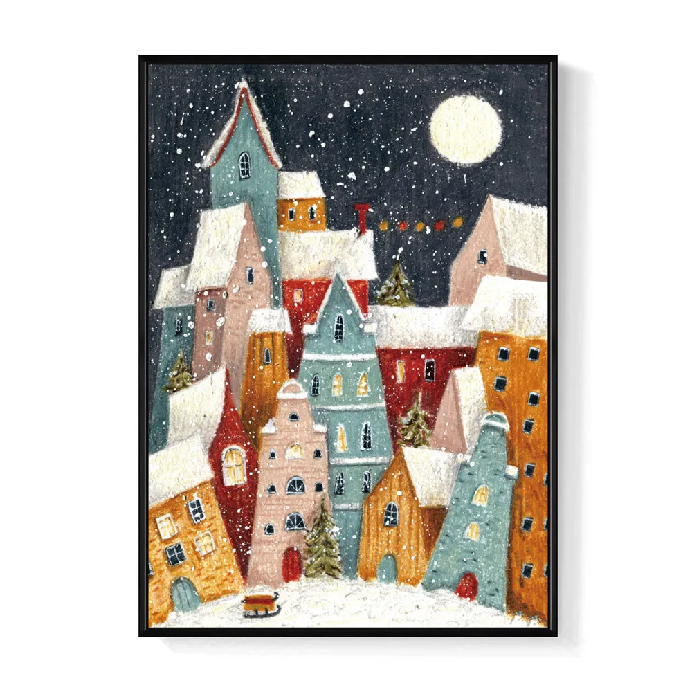【菠蘿選畫所】平安夜的月亮 - 30x40cm(角落小品/玄關裝飾//聖誕節畫作/交換禮物)