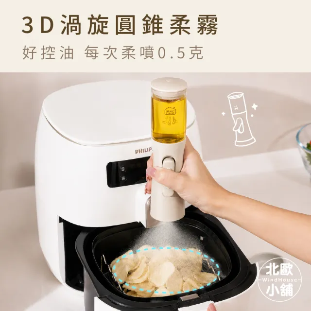 【WindHouse 北歐小舖】優格家族｜柔霧渦旋噴油瓶_100ml(無吸管/圓錐噴霧/高硼矽/橄欖油/不沾鍋/氣炸鍋)