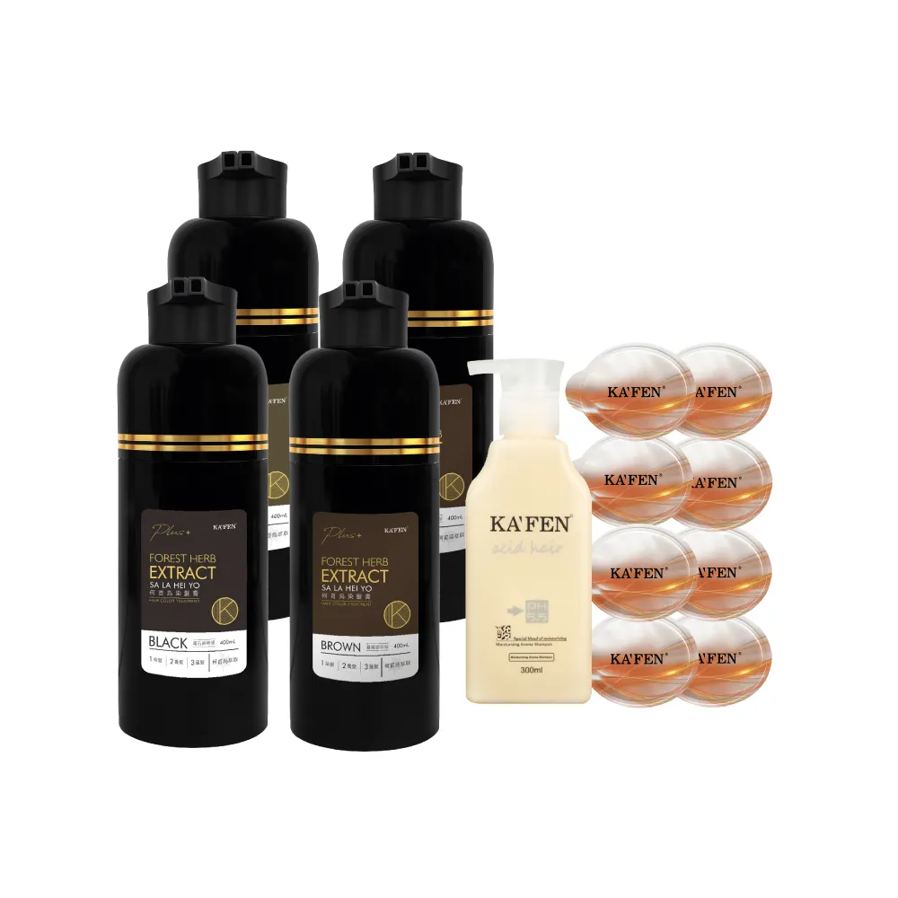 【KAFEN 卡氛】4入組 何首烏染髮膏400ml Plus+升級版 (護髮大禮包 限量贈)遮白髮 溫和染髮