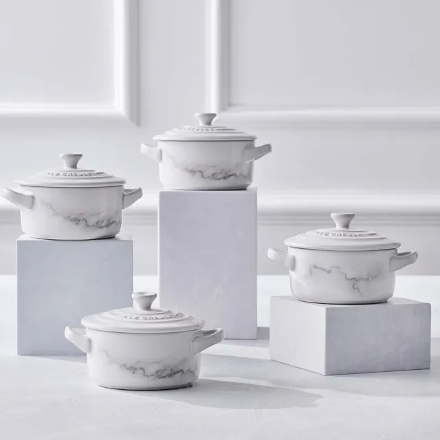 【Le Creuset】瓷器迷你圓烤盅(典雅石紋/雪花白)