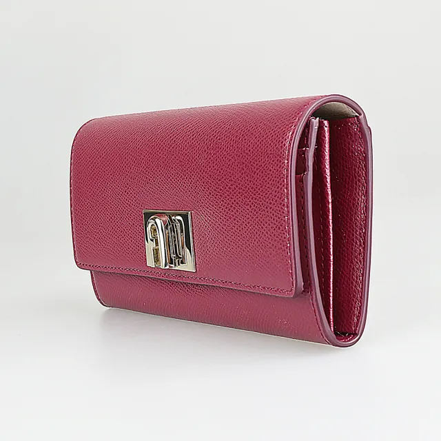 【FURLA 芙拉】FURLA 拱門LOGO 1927系列牛皮10卡翻蓋旋轉釦式長夾(深紅)