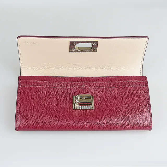 【FURLA 芙拉】FURLA 拱門LOGO 1927系列牛皮10卡翻蓋旋轉釦式長夾(深紅)