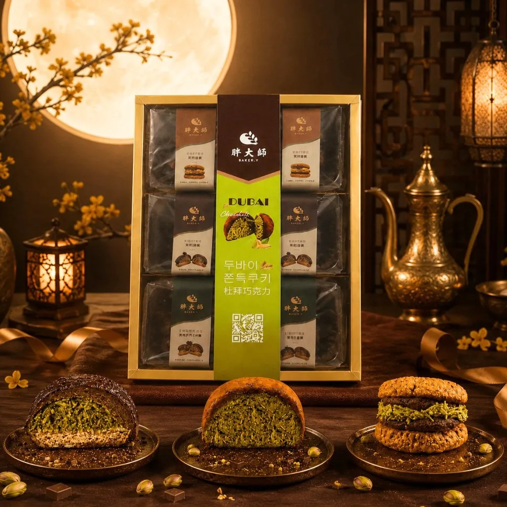 【BAKER 胖大師】中秋節杜拜家族禮盒x2盒 附提袋(6入/盒)內有杜拜巧克力開心果Q餅、杜拜菇菇、杜拜脆脆任選