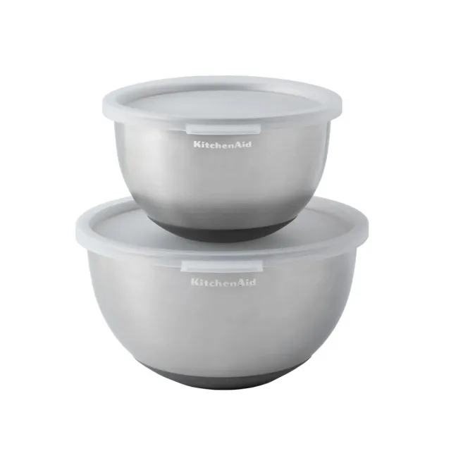 【KitchenAid】美國 附蓋不鏽鋼止滑深型打蛋盆2件  / 不鏽鋼攪拌盆 料理盆 洗滌盆 備料盆