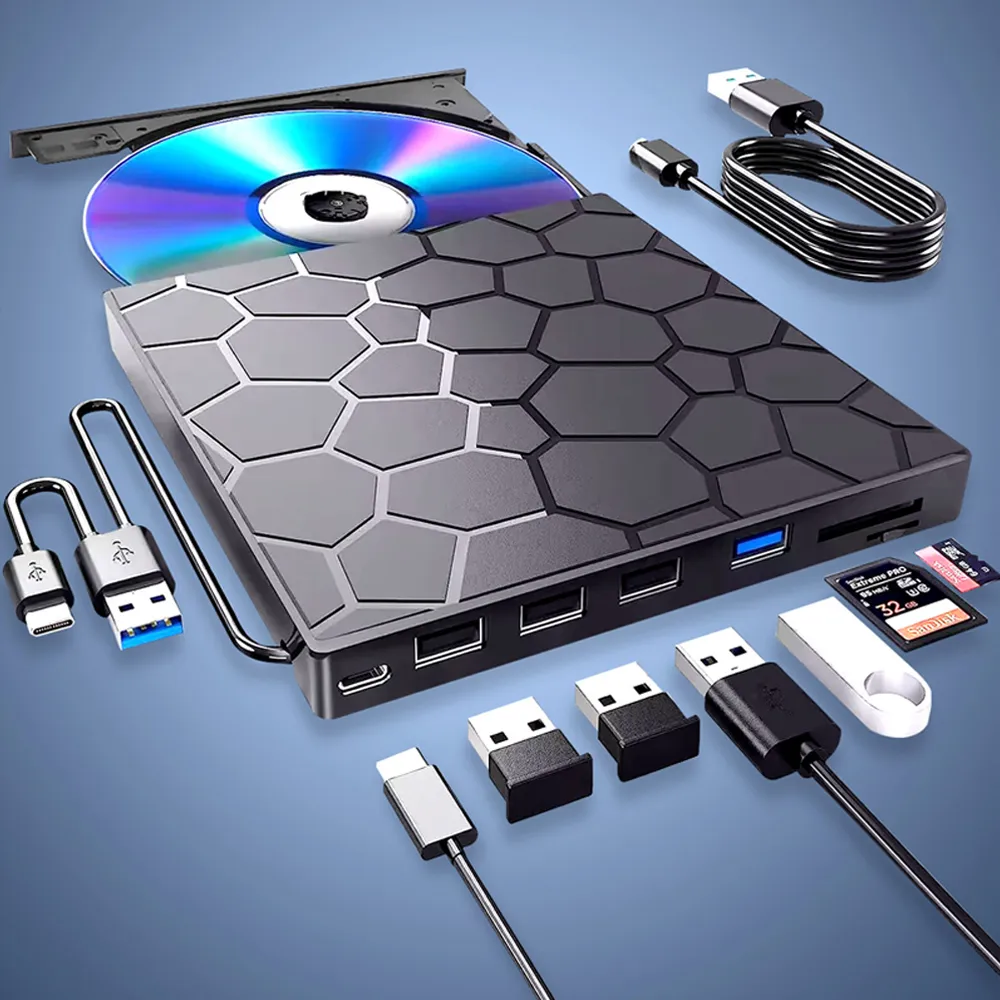【YOLU】七合一 外接式CD/DVD讀取燒錄機 USB3.0/Type-C刻錄機/燒錄器/光碟機 SD/TF卡轉接外置光驅