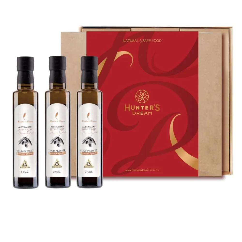 【Hunter’s Dream 獵人谷之夢】澳洲原裝 特級初榨橄欖油禮盒(250ml*3瓶/可生飲/低酸價/第一道冷壓)