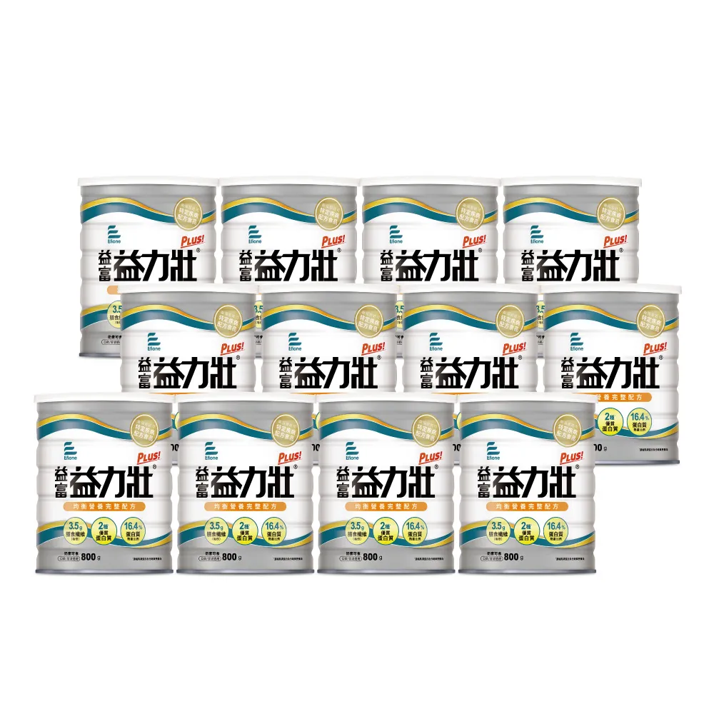 【益富】益力壯Plus 營養均衡配方 800g*12罐(乳清蛋白+黃豆蛋白 灌食飲食者亦適用)
