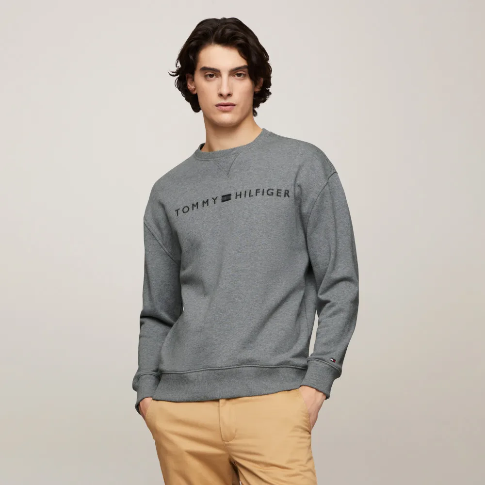 【TOMMY HILFIGER】官方旗艦館 同色調刺繡Logo大學T_灰色
