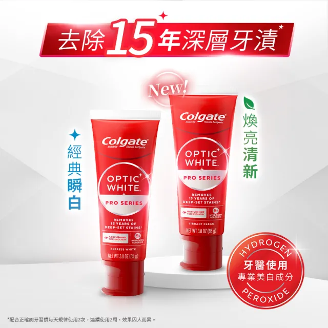 【Colgate 高露潔】OPTIC WHITE光感.白 5% Pro Series瞬白牙膏85gx3(新上市/升級配方/IU代言/牙齒美白)
