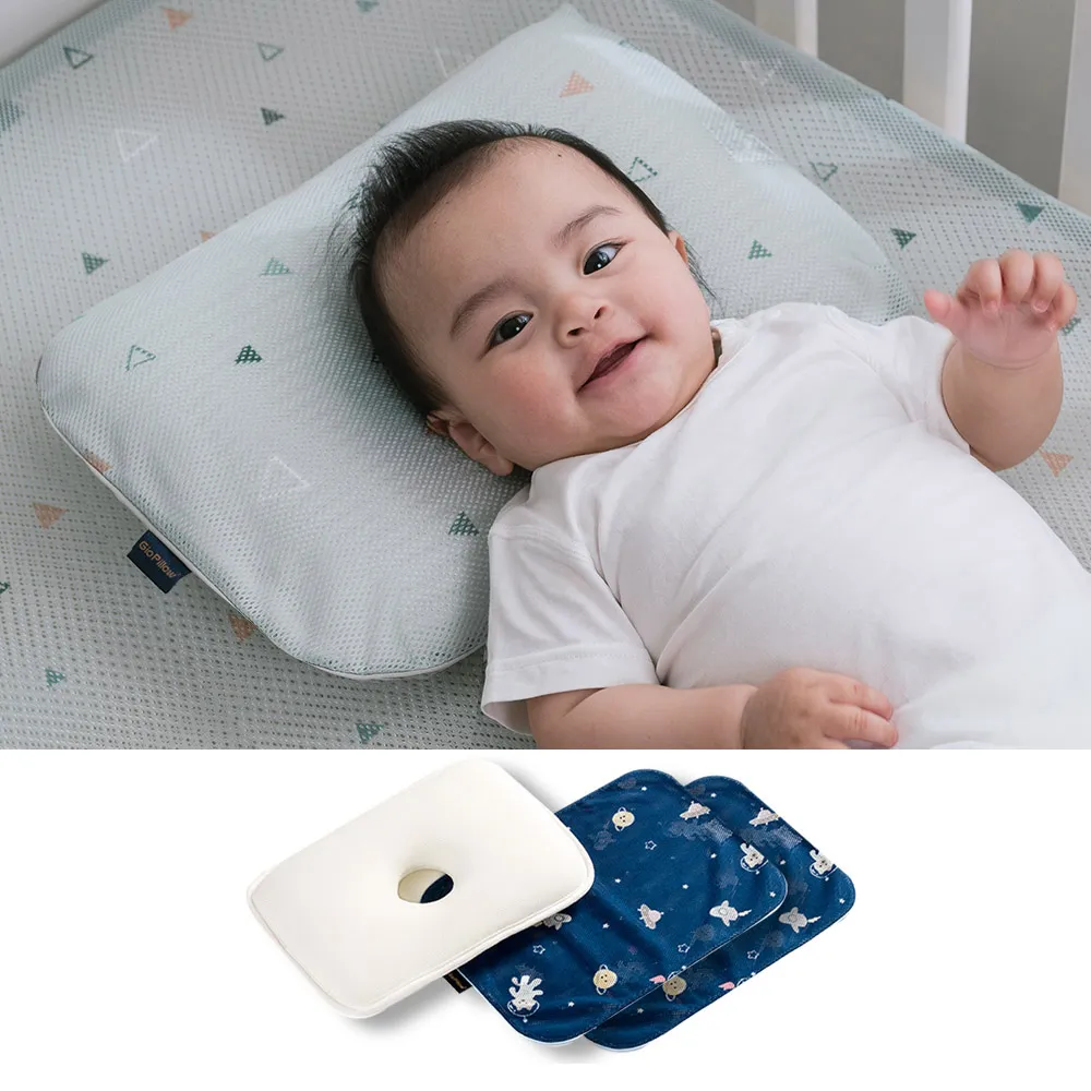 【GIO Pillow】超透氣護頭型嬰兒枕 枕套2入組 M號(寶寶枕頭 新生兒枕頭 防扁頭護頭枕 可水洗枕)
