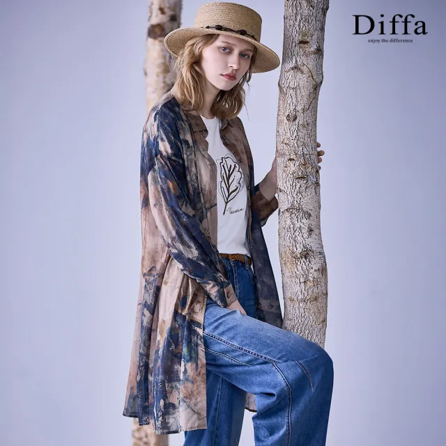 【Diffa】潑墨長版落肩長袖上衣-女