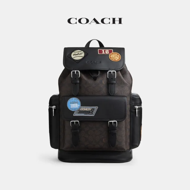 【COACH】蔻馳官方直營 SPRINT 經典 SIGNATURE 貼飾後背包 雙肩包-SV/核桃棕色/黑色(CFP95)