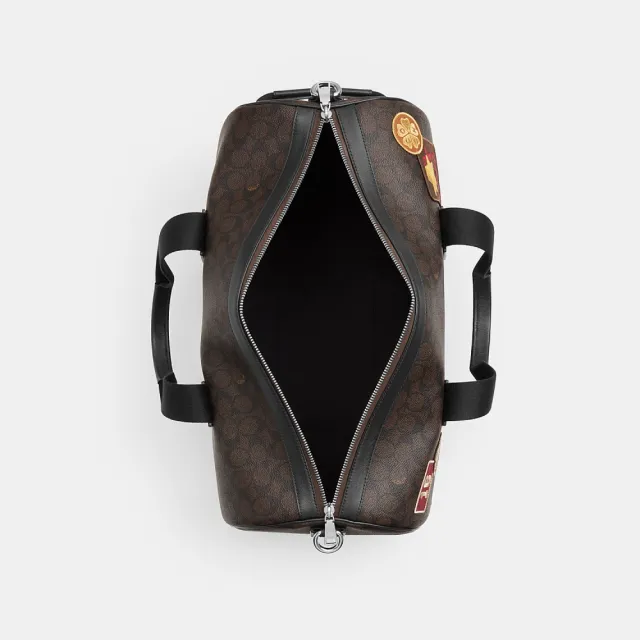 【COACH】蔻馳官方直營 EXPLORER 45 經典 SIGNATURE 貼飾行李袋 旅行袋 斜背包-SV/核桃棕色/黑色(CGA25)